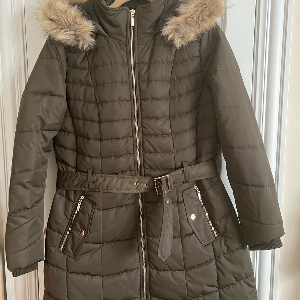 Karl Lagerfeld Women’s Belted Parka w/Fur Lined Hood